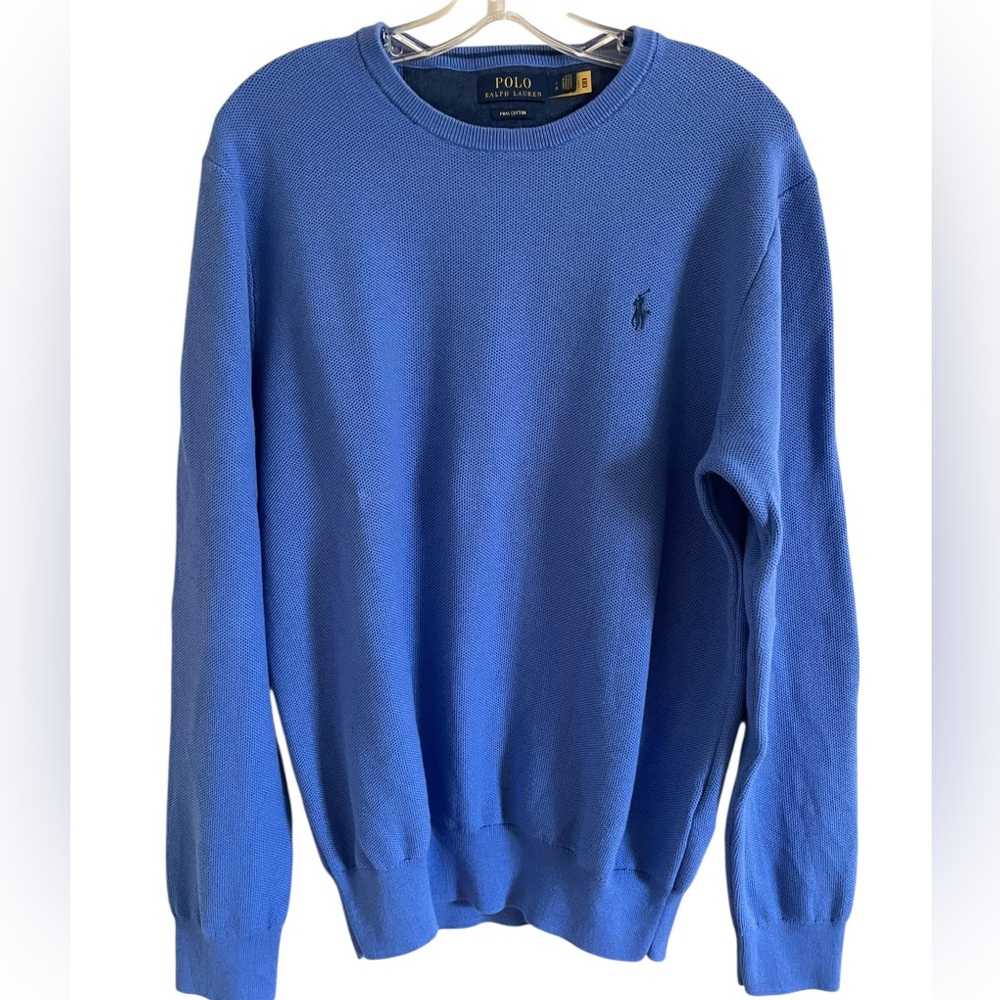 POLO RALPH LAUREN BLUE 100% PIMA COTTON SWEATER Size Large - Picture 3 of 11